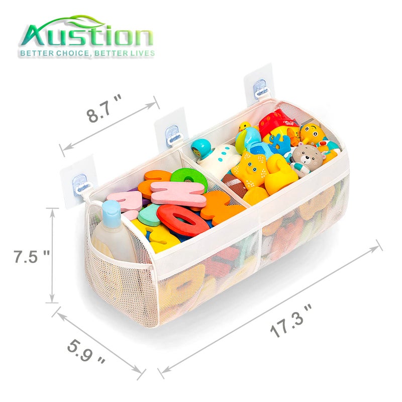Austion Original Two Compartment Easy-access Mesh Bath Toy Organizer for Bath Tub with Large Openings Quick Drying Cute Toddler Bath Toy Storage Holder for Baby - Image 3